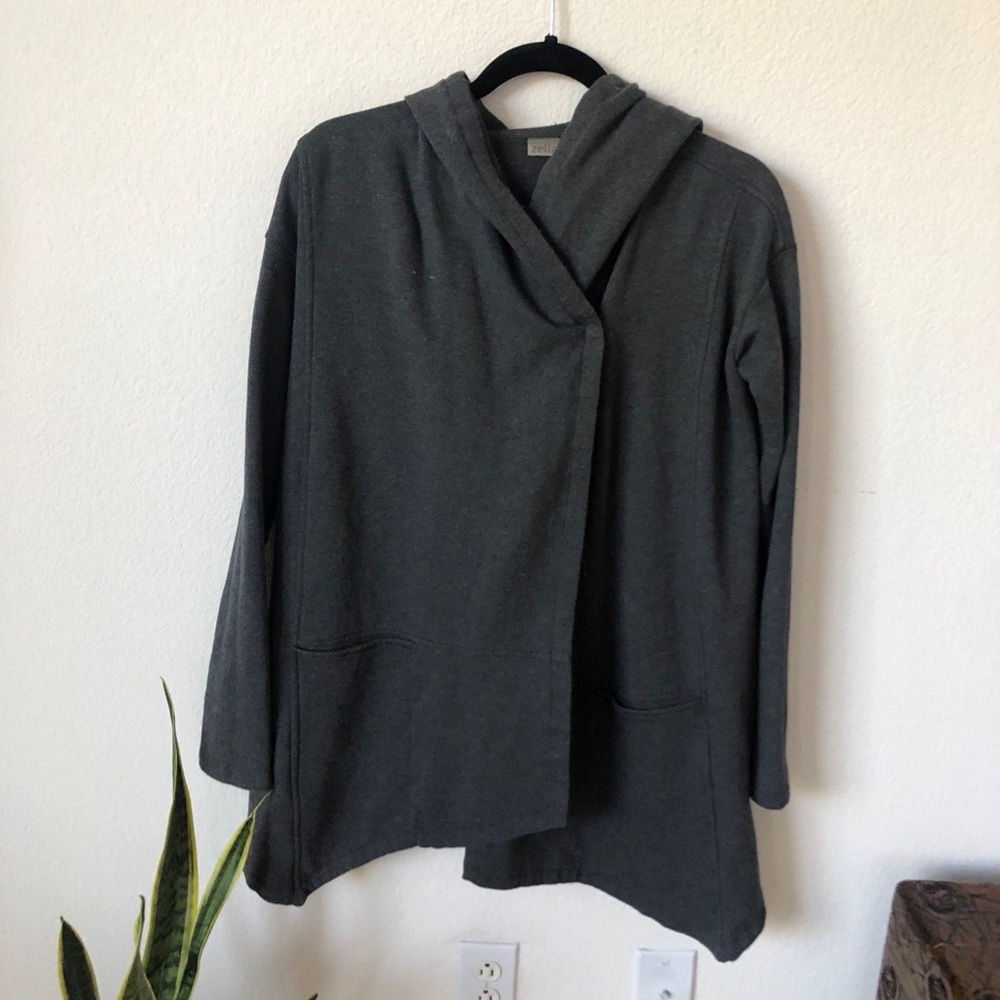Zella gray hooded open front yoga sweatshirt S